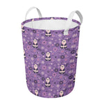 Purple Panda And Flower Pattern Print Round Laundry Basket