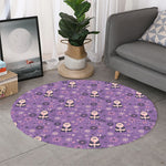 Purple Panda And Flower Pattern Print Round Rug