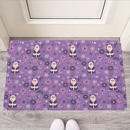 Purple Panda And Flower Pattern Print Rubber Doormat