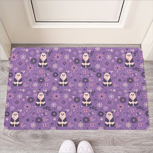 Purple Panda And Flower Pattern Print Rubber Doormat
