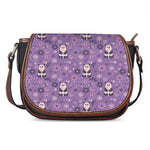 Purple Panda And Flower Pattern Print Saddle Bag