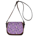 Purple Panda And Flower Pattern Print Saddle Bag