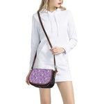Purple Panda And Flower Pattern Print Saddle Bag