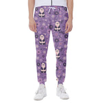 Purple Panda And Flower Pattern Print Scuba Joggers