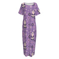 Purple Panda And Flower Pattern Print Short Sleeve Long Nightdress