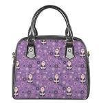 Purple Panda And Flower Pattern Print Shoulder Handbag