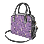 Purple Panda And Flower Pattern Print Shoulder Handbag