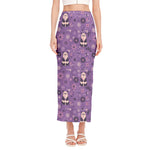Purple Panda And Flower Pattern Print Side Slit Maxi Skirt