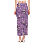 Purple Panda And Flower Pattern Print Side Slit Maxi Skirt