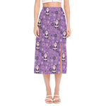 Purple Panda And Flower Pattern Print Side Slit Midi Skirt