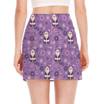 Purple Panda And Flower Pattern Print Side Slit Mini Skirt