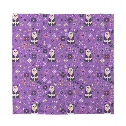 Purple Panda And Flower Pattern Print Silk Bandana