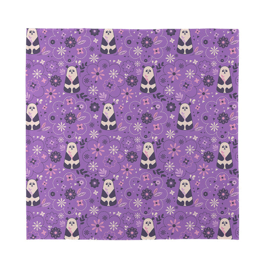 Purple Panda And Flower Pattern Print Silk Bandana