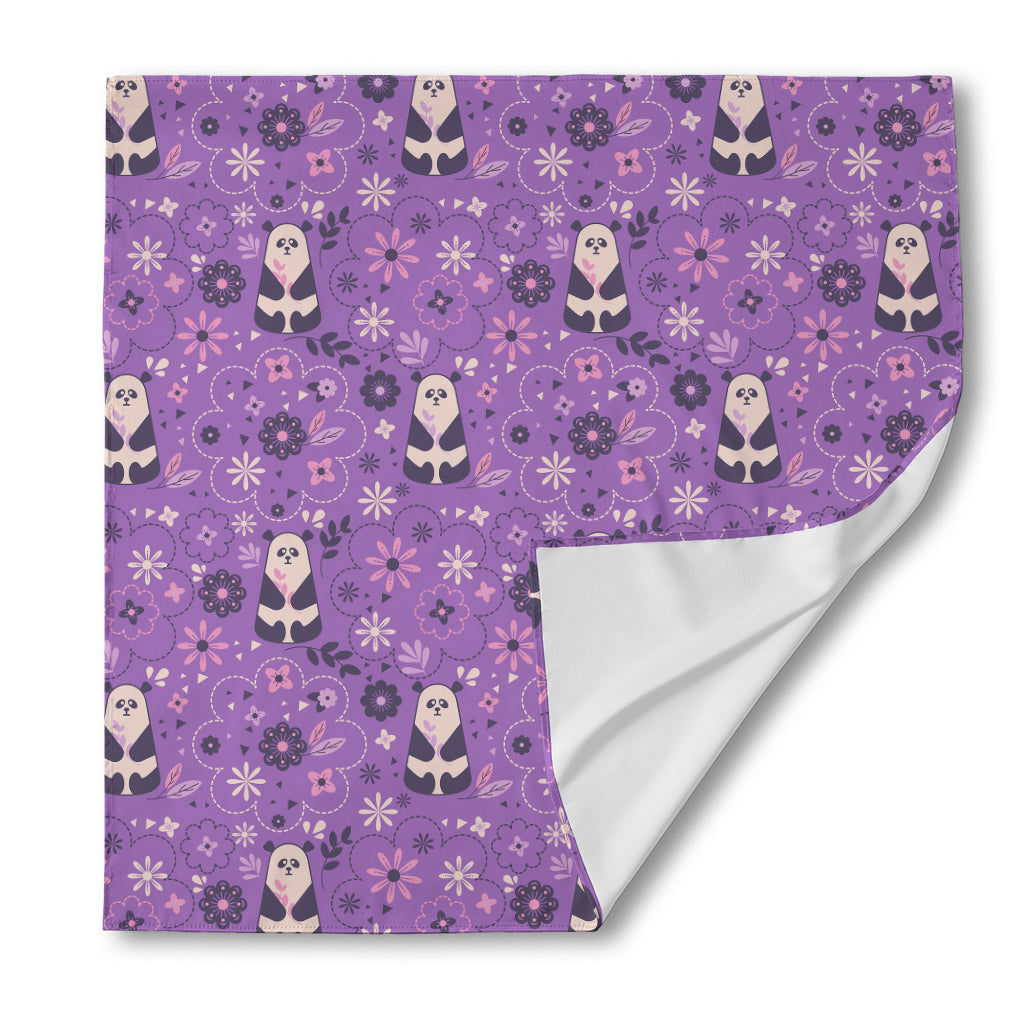 Purple Panda And Flower Pattern Print Silk Bandana