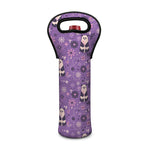 Purple Panda And Flower Pattern Print Single Neoprene Wine Tote