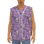 Purple Panda And Flower Pattern Print Sleeveless Baseball Jersey