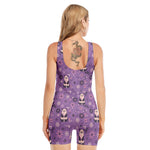 Purple Panda And Flower Pattern Print Sleeveless One Piece Swimsuit