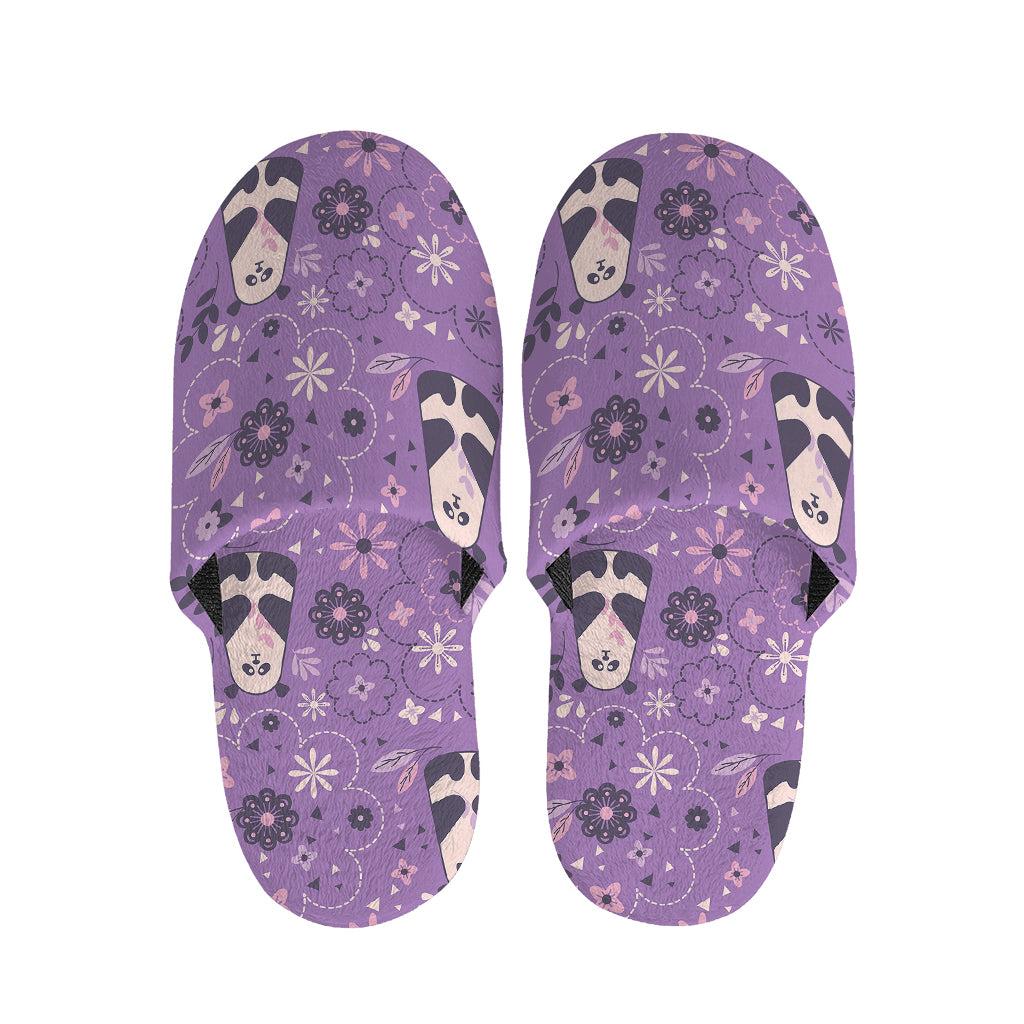 Purple Panda And Flower Pattern Print Slippers