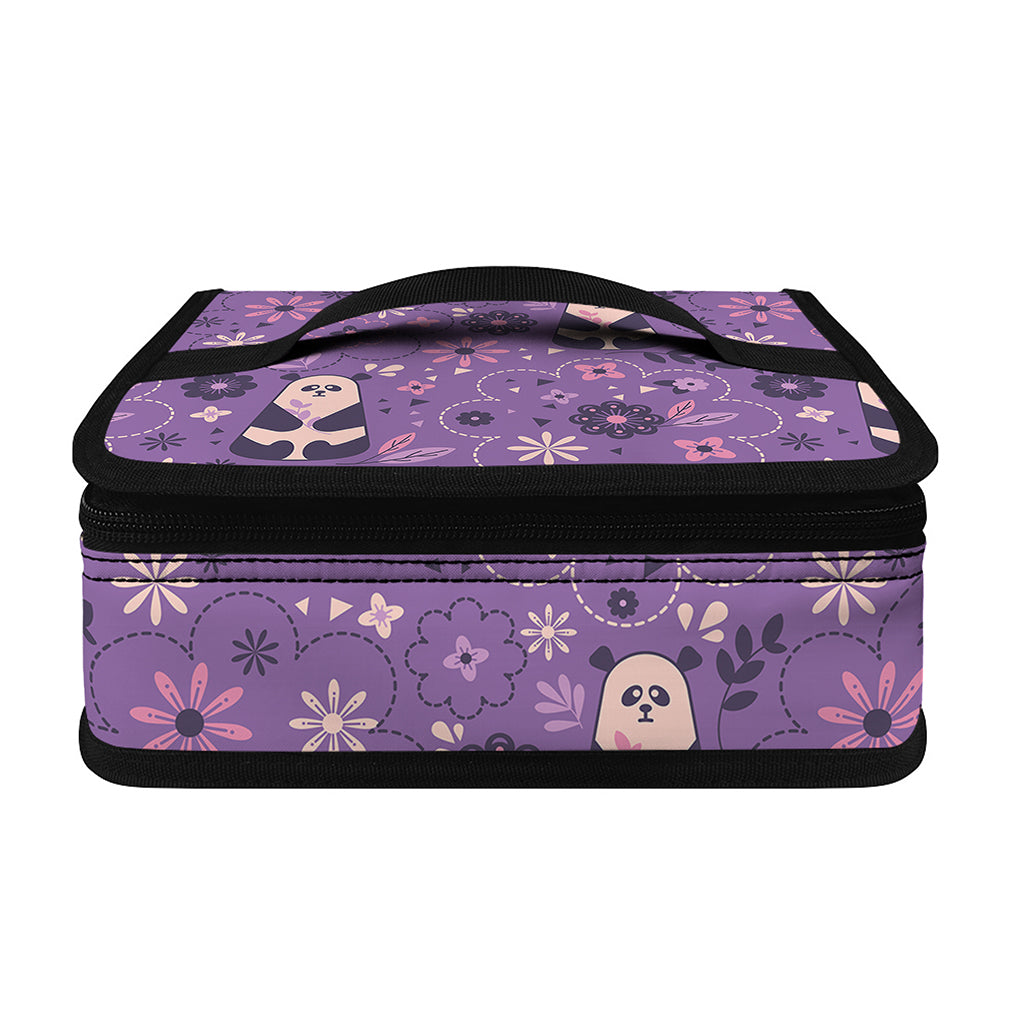 Purple Panda And Flower Pattern Print Small Lunch Bag