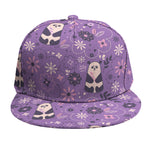 Purple Panda And Flower Pattern Print Snapback Cap