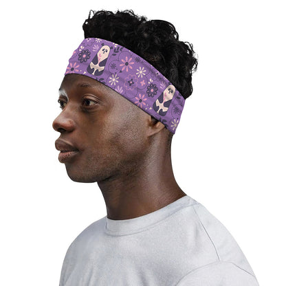 Purple Panda And Flower Pattern Print Sports Headband
