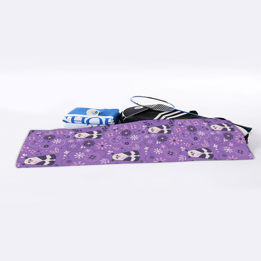 Purple Panda And Flower Pattern Print Sports Towel