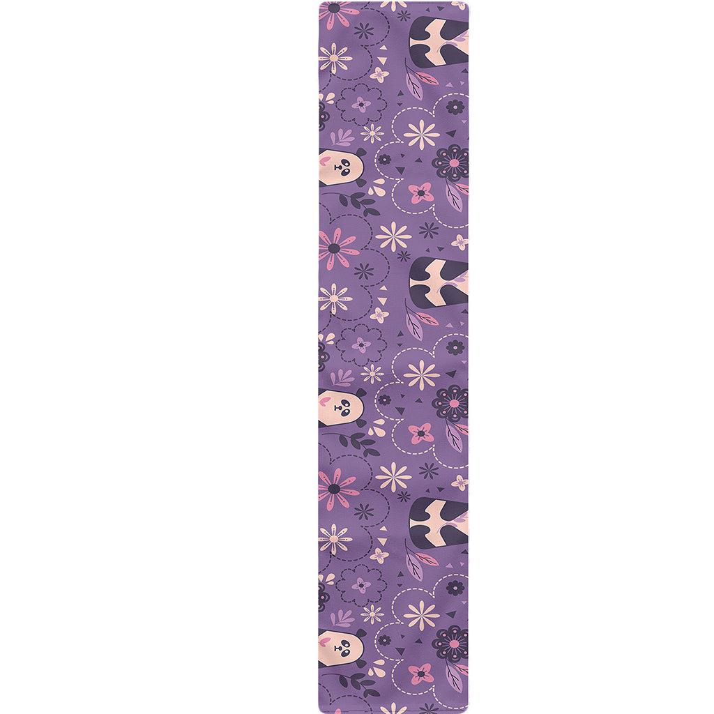 Purple Panda And Flower Pattern Print Table Runner