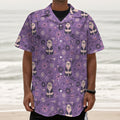Purple Panda And Flower Pattern Print Textured Short Sleeve Shirt