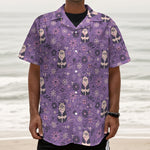 Purple Panda And Flower Pattern Print Textured Short Sleeve Shirt