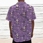 Purple Panda And Flower Pattern Print Textured Short Sleeve Shirt