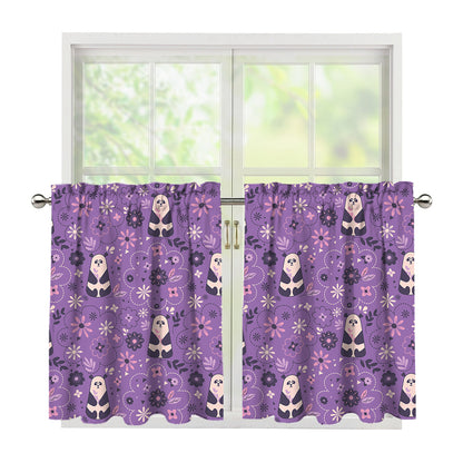 Purple Panda And Flower Pattern Print Tier Curtains