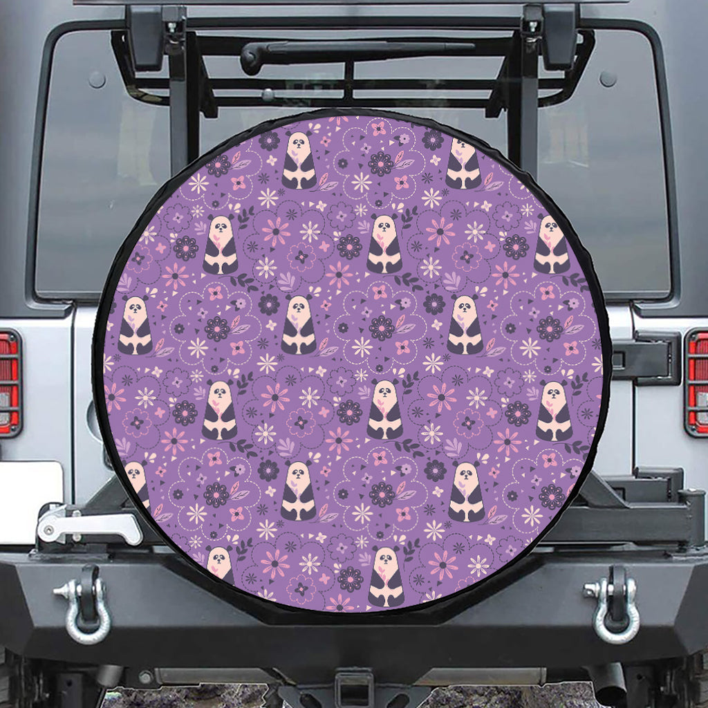 Purple Panda And Flower Pattern Print Tire Cover