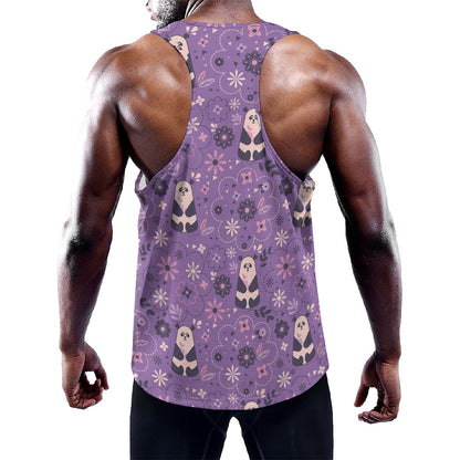 Purple Panda And Flower Pattern Print Training Tank Top