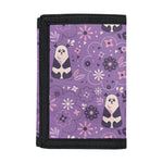 Purple Panda And Flower Pattern Print Trifold Wallet