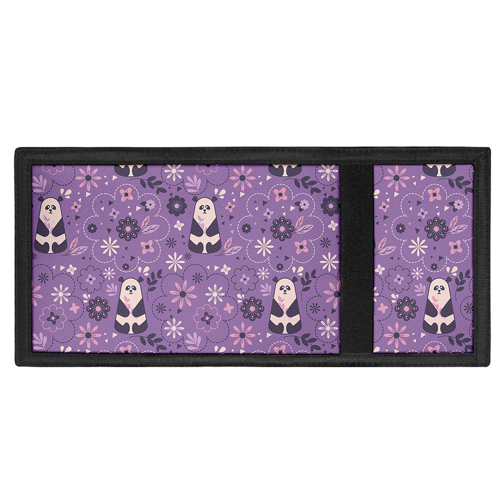Purple Panda And Flower Pattern Print Trifold Wallet