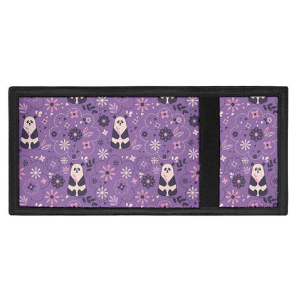 Purple Panda And Flower Pattern Print Trifold Wallet