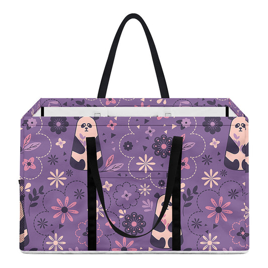 Purple Panda And Flower Pattern Print Utility Tote Bag