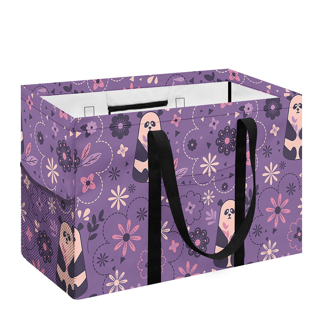 Purple Panda And Flower Pattern Print Utility Tote Bag