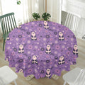 Purple Panda And Flower Pattern Print Waterproof Round Tablecloth