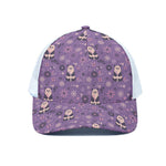 Purple Panda And Flower Pattern Print White Mesh Trucker Cap