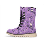 Purple Panda And Flower Pattern Print Winter Boots