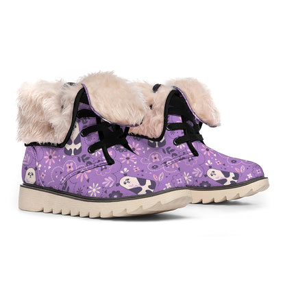 Purple Panda And Flower Pattern Print Winter Boots
