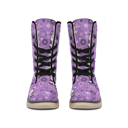 Purple Panda And Flower Pattern Print Winter Boots