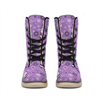 Purple Panda And Flower Pattern Print Winter Boots