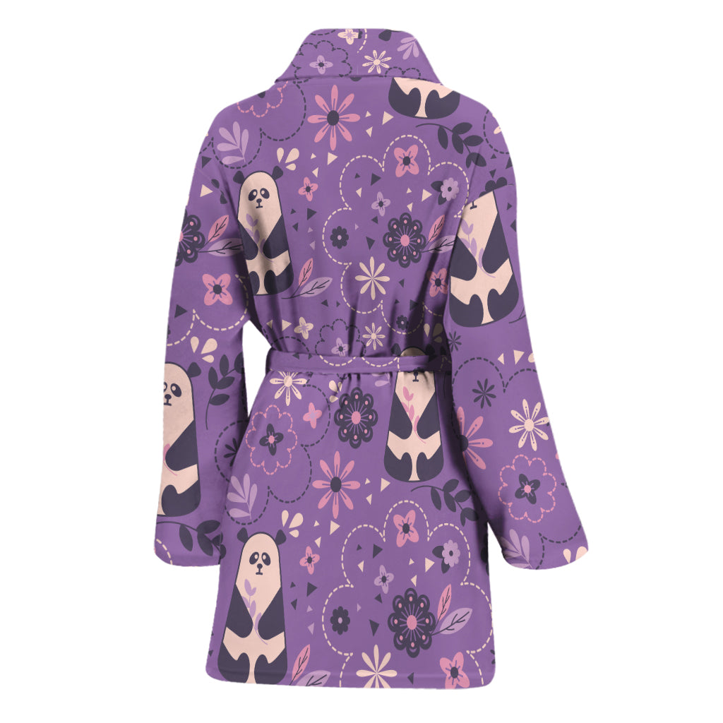 Purple Panda And Flower Pattern Print Women's Bathrobe