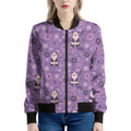 Purple Panda And Flower Pattern Print Women's Bomber Jacket