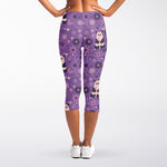 Purple Panda And Flower Pattern Print Women's Capri Leggings