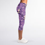 Purple Panda And Flower Pattern Print Women's Capri Leggings