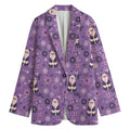 Purple Panda And Flower Pattern Print Women's Cotton Blazer