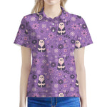 Purple Panda And Flower Pattern Print Women's Polo Shirt